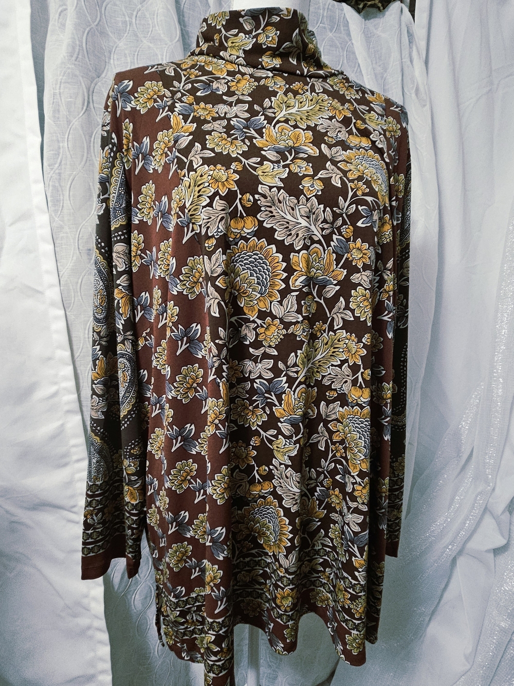 Susan Graver Liquid Knit Women's Brown Floral-Print Mock Neck